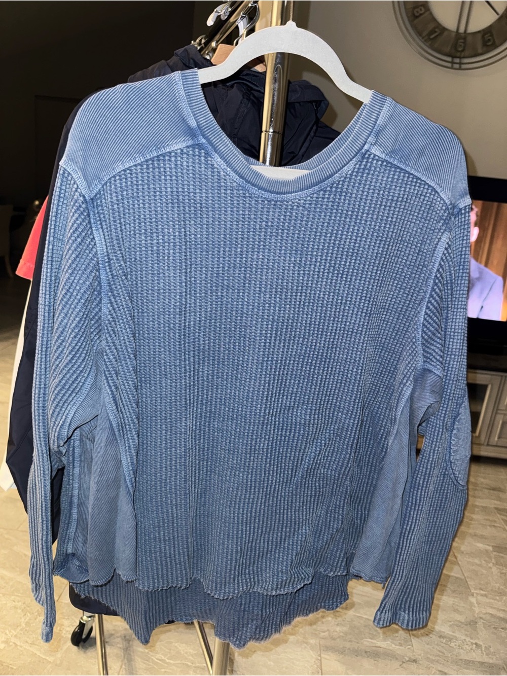 Free People Blue Waffle Knit Long Sleeve Top